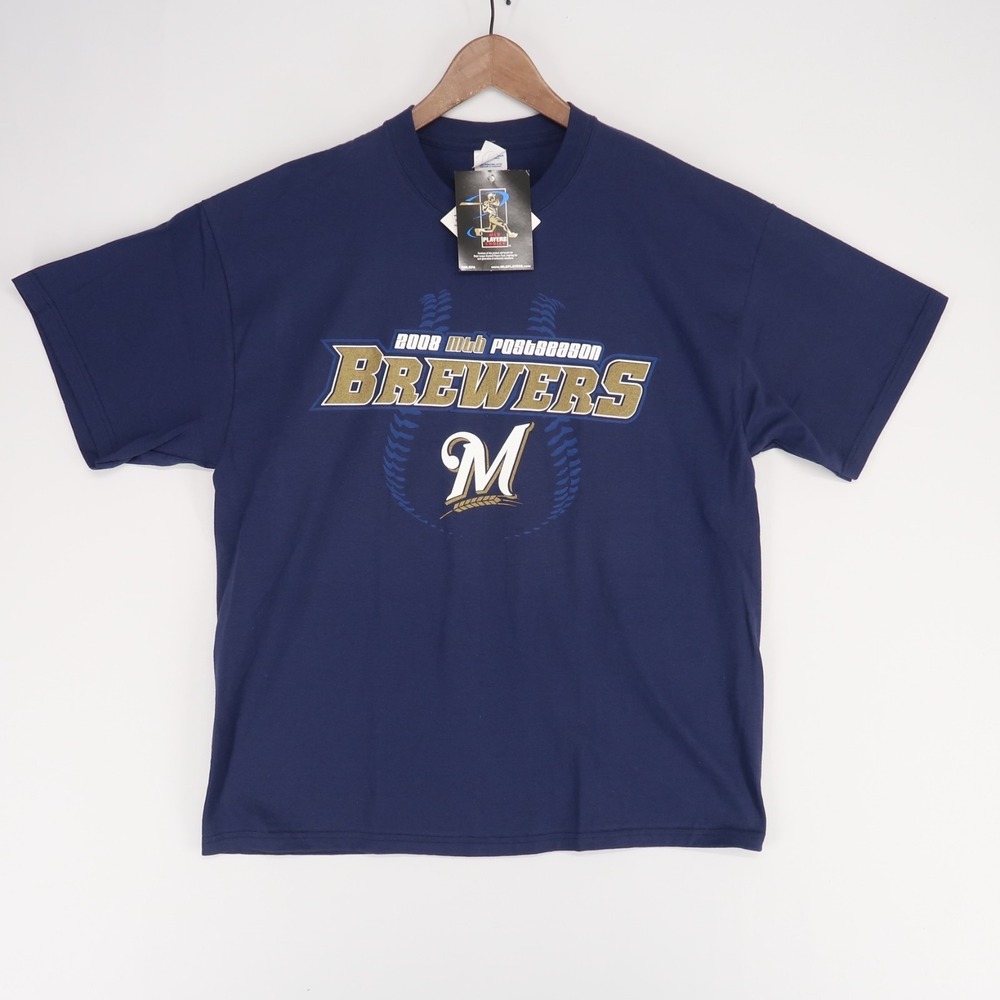Milwaukee Brewers T Shirt Mens XL Navy Blue Graphic 2008 MLB Postseason Delta